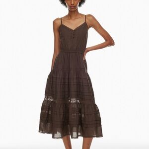 NWT Aritzia Little Moon MILOS MIDI DRESS in Rich Mocha Brown - size M